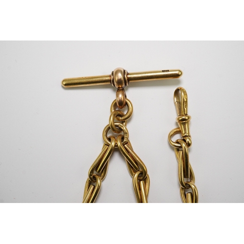 475 - An 18ct gold albert, with pear shaped links, 37cm, 93.3 grams.