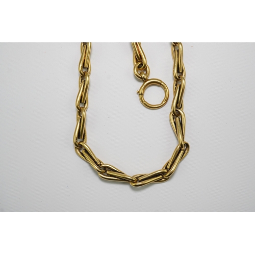 475 - An 18ct gold albert, with pear shaped links, 37cm, 93.3 grams.