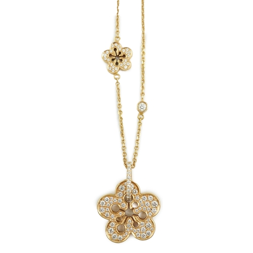 483 - A modern suite of Boodles & Dunthorne 18ct rose gold and diamond chip set jewellery, of flower head ... 