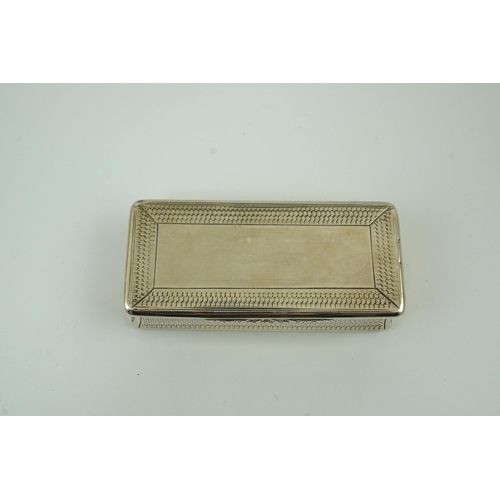 55 - A late William IV engine turned silver rectangular snuff box, by Francis Clark, Birmingham, 1836, 92... 