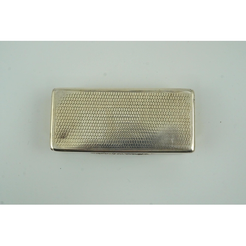 55 - A late William IV engine turned silver rectangular snuff box, by Francis Clark, Birmingham, 1836, 92... 