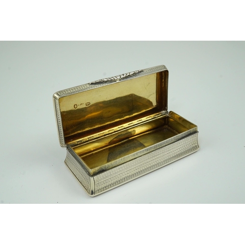 55 - A late William IV engine turned silver rectangular snuff box, by Francis Clark, Birmingham, 1836, 92... 