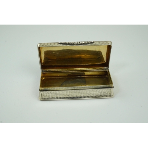 55 - A late William IV engine turned silver rectangular snuff box, by Francis Clark, Birmingham, 1836, 92... 