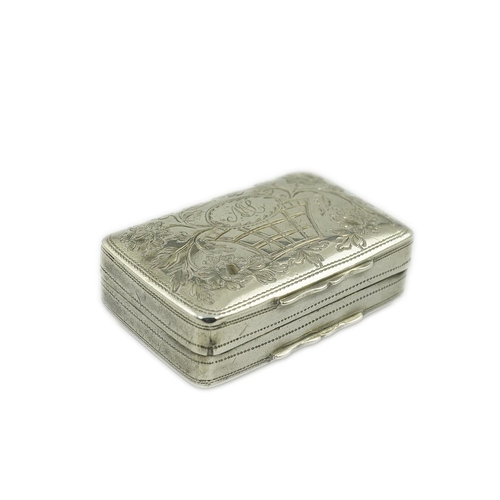 56 - An early George IV silver rectangular vinaigrette, by Simpson & Son, decorated with a basket of foli... 