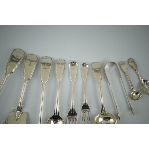 57 - A part canteen of William IV fiddle and thread pattern flatware by William Chawner II, comprising fo... 