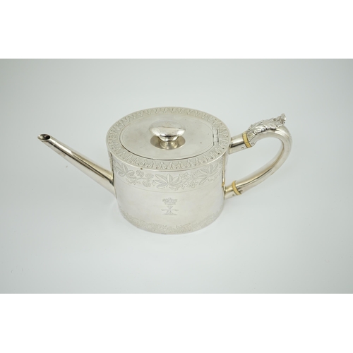 58 - A George IV silver oval teapot by Eames & Barnard, engraved with Coat of Arms of the Duke of Bedford... 