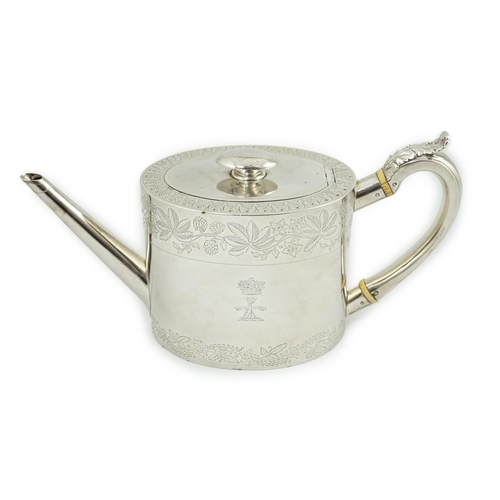 58 - A George IV silver oval teapot by Eames & Barnard, engraved with Coat of Arms of the Duke of Bedford... 