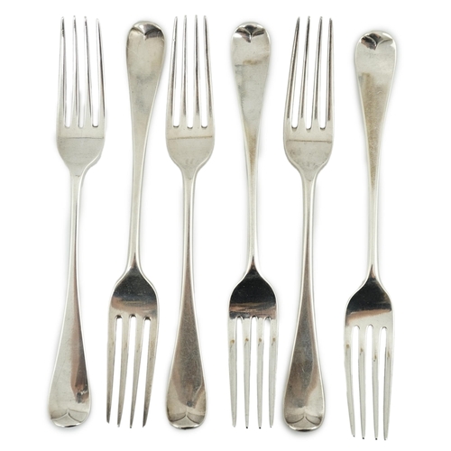 62 - A set of twelve early Victorian silver Hanovarian pattern table forks by George Adams, London, 1841,... 