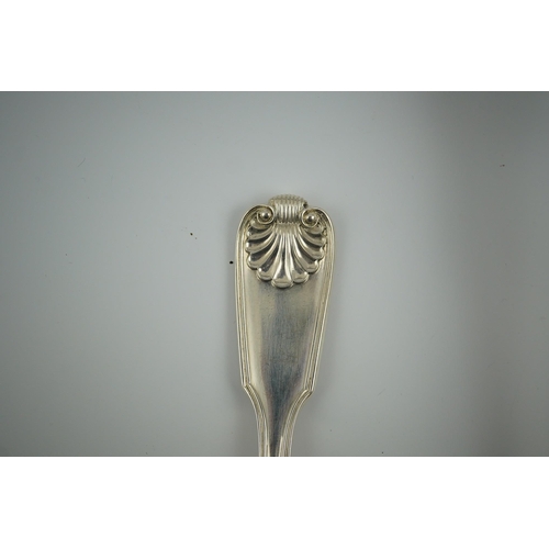 65 - A Victorian silver fiddle, thread and shell pattern fish server and a similar shell pattern fish sli... 