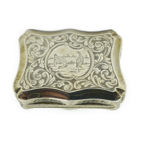 67 - An early Victorian engraved silver vinaigrette, by William Simpson, of shaped rectangular form and d... 