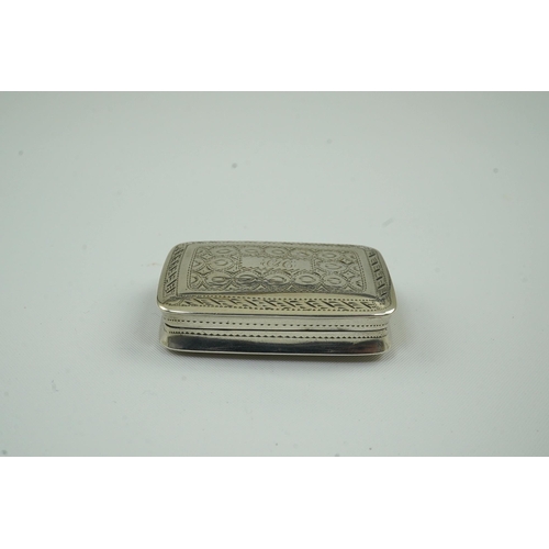 68 - A William IV engraved silver vinaigrette by Nathaniel Mills, of rounded rectangular form, with engra... 