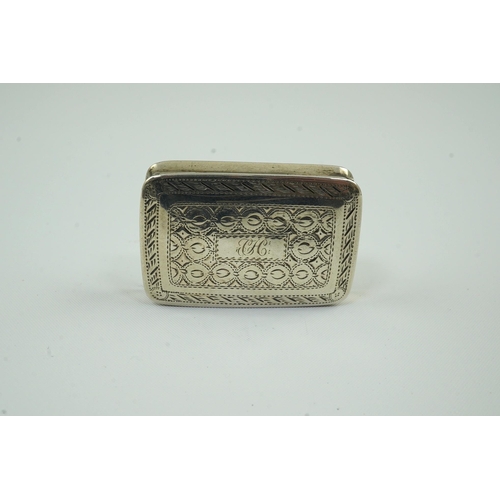 68 - A William IV engraved silver vinaigrette by Nathaniel Mills, of rounded rectangular form, with engra... 