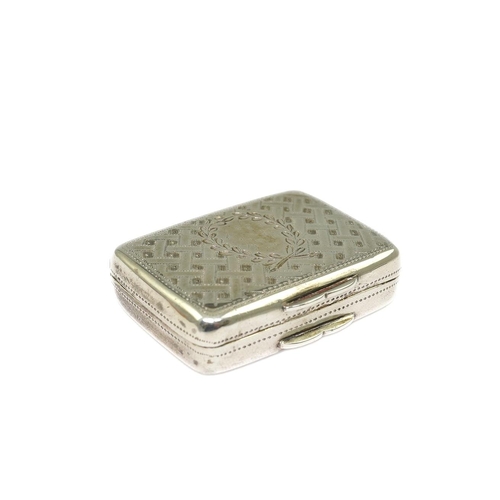 69 - An early Victorian silver rectangular vinaigrette, by George Unite, engraved with basket weave decor... 