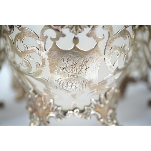 78 - A set a six Victorian pierced silver circular sorbet dishes, with frosted glass liners, Edward & Joh... 