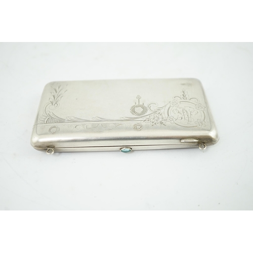 89 - A late 19th/early 20th century Russian 84 zolotnik cigarette case, with engraved initials and decora... 