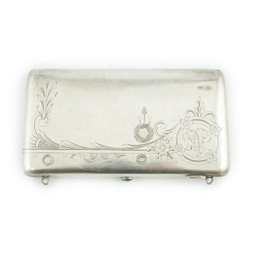 89 - A late 19th/early 20th century Russian 84 zolotnik cigarette case, with engraved initials and decora... 