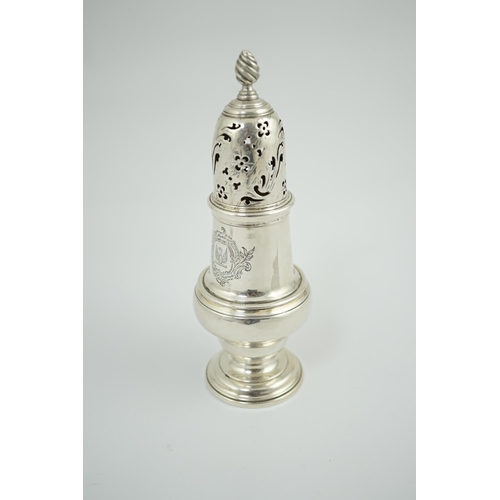 9 - An early George III silver baluster sugar caster, by John Delmester, with engraved armorial, London,... 