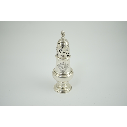 9 - An early George III silver baluster sugar caster, by John Delmester, with engraved armorial, London,... 