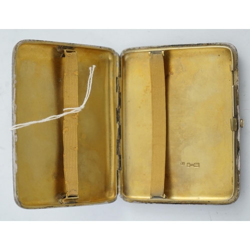 96 - A late 19th century Russian 84 zolotnik silver and niello cigarette case, decorated with scrolls and... 