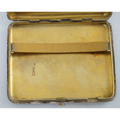 96 - A late 19th century Russian 84 zolotnik silver and niello cigarette case, decorated with scrolls and... 