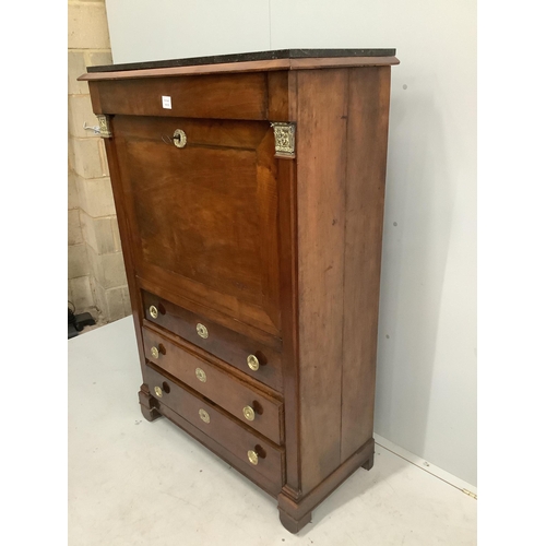 1005 - An Empire mahogany secretaire à abbatant, with later marble top, width 97cm, depth 45cm, height 144c... 