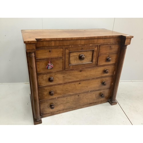 1011 - A Scottish Victorian mahogany chest, width 129cm, depth 65cm, height 108cm. Condition - feet lacking... 