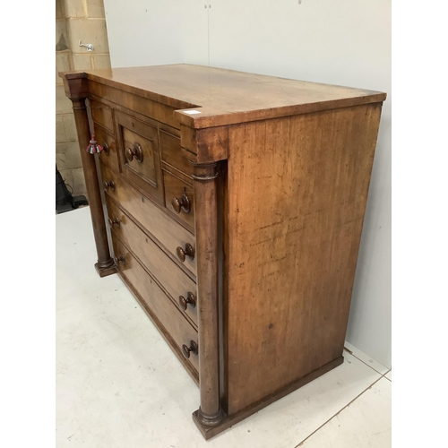 1011 - A Scottish Victorian mahogany chest, width 129cm, depth 65cm, height 108cm. Condition - feet lacking... 