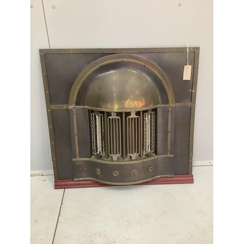 1019 - Three early 20th century French brass and copper mounted electric fires, largest width 77cm, height ... 