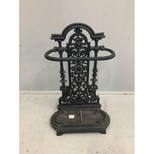 1021 - A Victorian Coalbrookdale style cast iron stick stand, width 45cm, height 70cm. Condition - fair... 