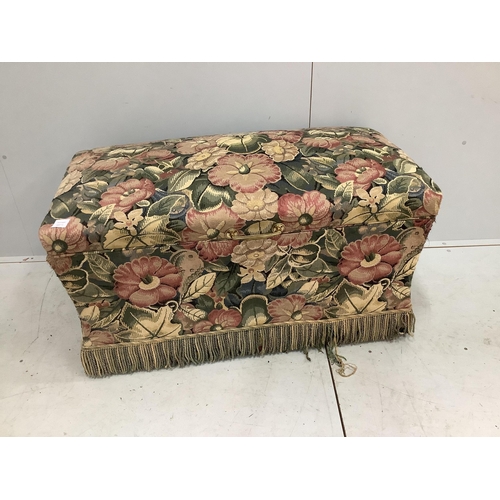 1027 - A floral upholstered box ottoman, with side carrying handles, width 110cm, depth 56cm, height 56cm. ... 