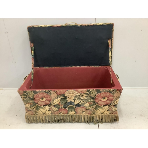 1027 - A floral upholstered box ottoman, with side carrying handles, width 110cm, depth 56cm, height 56cm. ... 