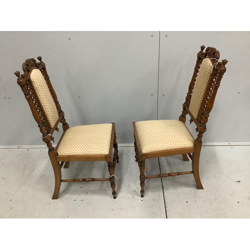 1038 - A pair of late Victorian turned mahogany side chairs, width 39cm, depth 36cm, height 86cm. Condition... 