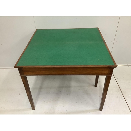 1042 - A George III rectangular mahogany folding card table, width 91cm, depth 45cm, height 73cm. Condition... 