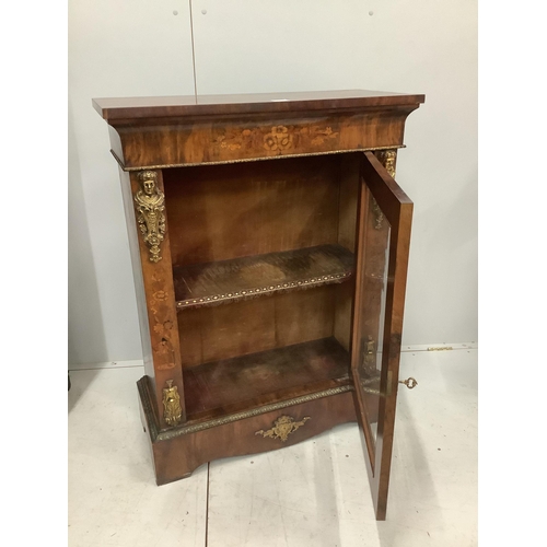 1045 - A Victorian walnut and floral marquetry inlaid gilt metal mounted pier cabinet, width 84cm, depth 34... 