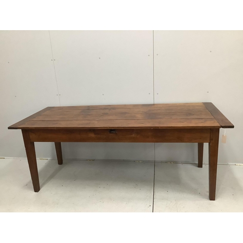 1052 - A 19th century French rectangular oak kitchen table, width 201cm, depth 80cm, height 78cm. Condition... 