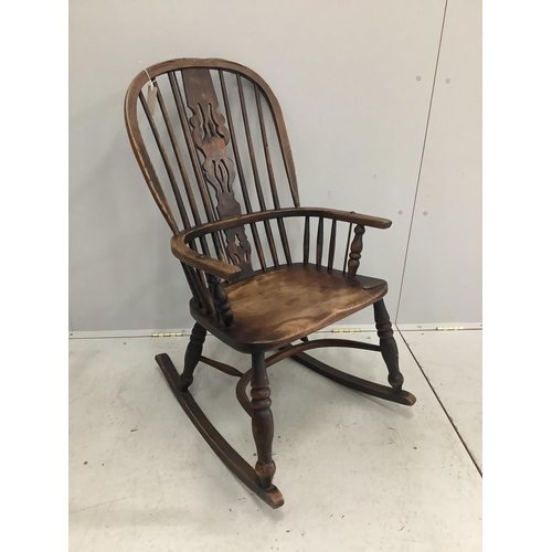 1053 - A 19th century ash, elm and beech Windsor rocking chair, width 53cm, depth 38cm, height 96cm. Condit... 