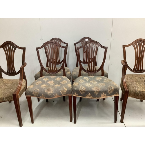 1056 - A set of six George III and later mahogany dining chairs, two with arms. Condition - fair