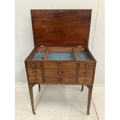 1062 - A late George III mahogany enclosed dressing table, with a lift up top, over drawers, width 78cm, de... 