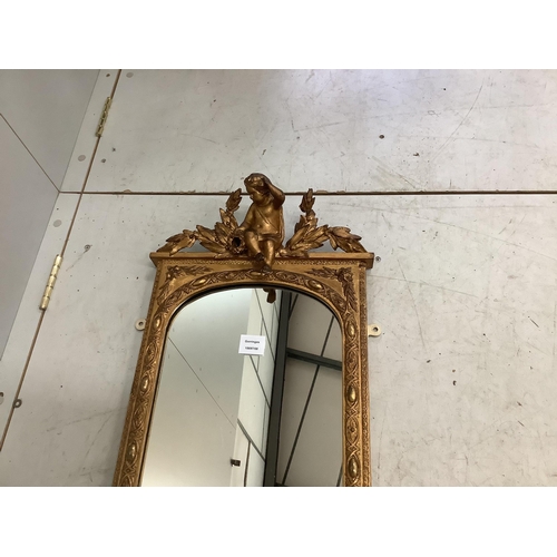 1065 - A Victorian giltwood and composition pier glass, width 46cm, height 110cm. Condition - fair