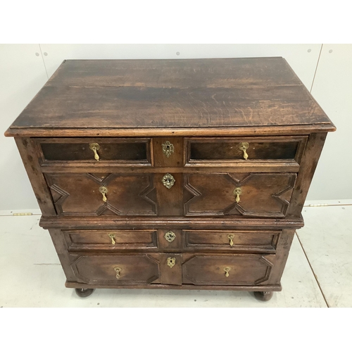 1068 - An early 18th century oak chest, width 92cm, depth 56cm, height 90cm. Condition - fair