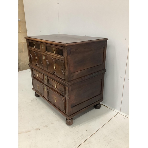 1068 - An early 18th century oak chest, width 92cm, depth 56cm, height 90cm. Condition - fair