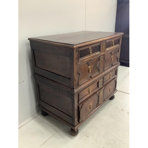 1068 - An early 18th century oak chest, width 92cm, depth 56cm, height 90cm. Condition - fair