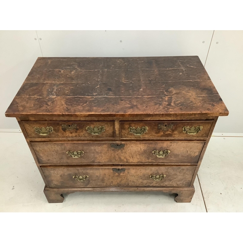 1071 - A George III burr elm chest of drawers, width 105cm, depth 57cm, height 86cm. Condition - fair... 