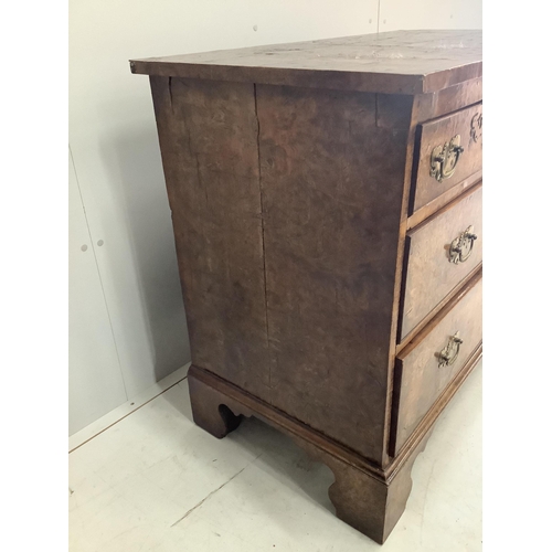 1071 - A George III burr elm chest of drawers, width 105cm, depth 57cm, height 86cm. Condition - fair... 