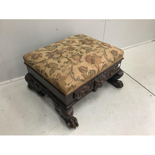 1082 - A Victorian oak rectangular topped stool, width 74cm, depth 66cm, height 44cm. Condition - fair... 