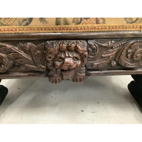 1082 - A Victorian oak rectangular topped stool, width 74cm, depth 66cm, height 44cm. Condition - fair... 