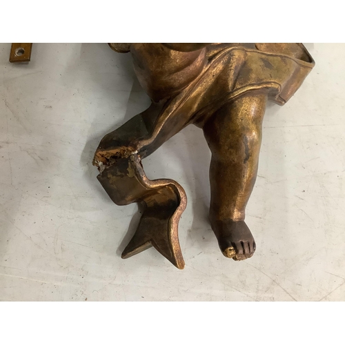 1116 - An 18th century style gilt composition cherub wall bracket, width 95cm. Condition - poor to fair... 