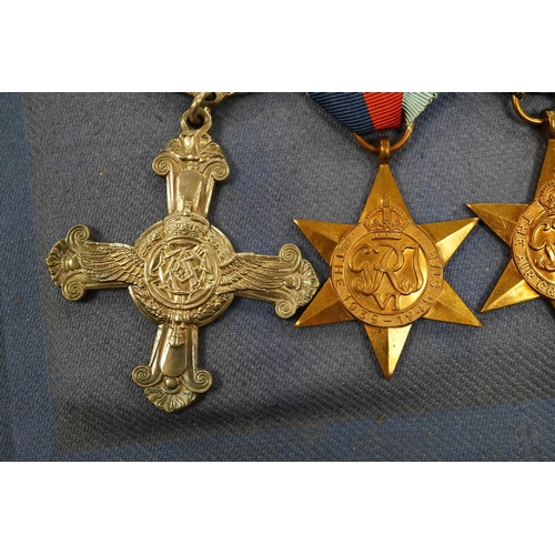 2177 - A DFC medal group with an Air Crew Europe star in a display case. Condition - good