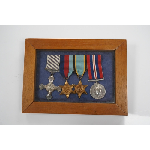 2177 - A DFC medal group with an Air Crew Europe star in a display case. Condition - good