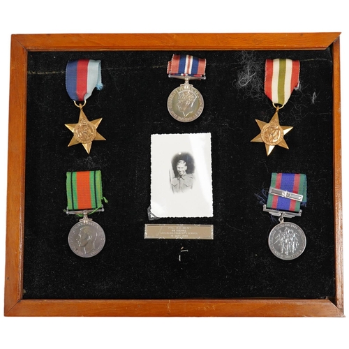 2178 - A group of five framed medals including the 1939 to 1945 Canada voluntary service medal, awarded to ... 